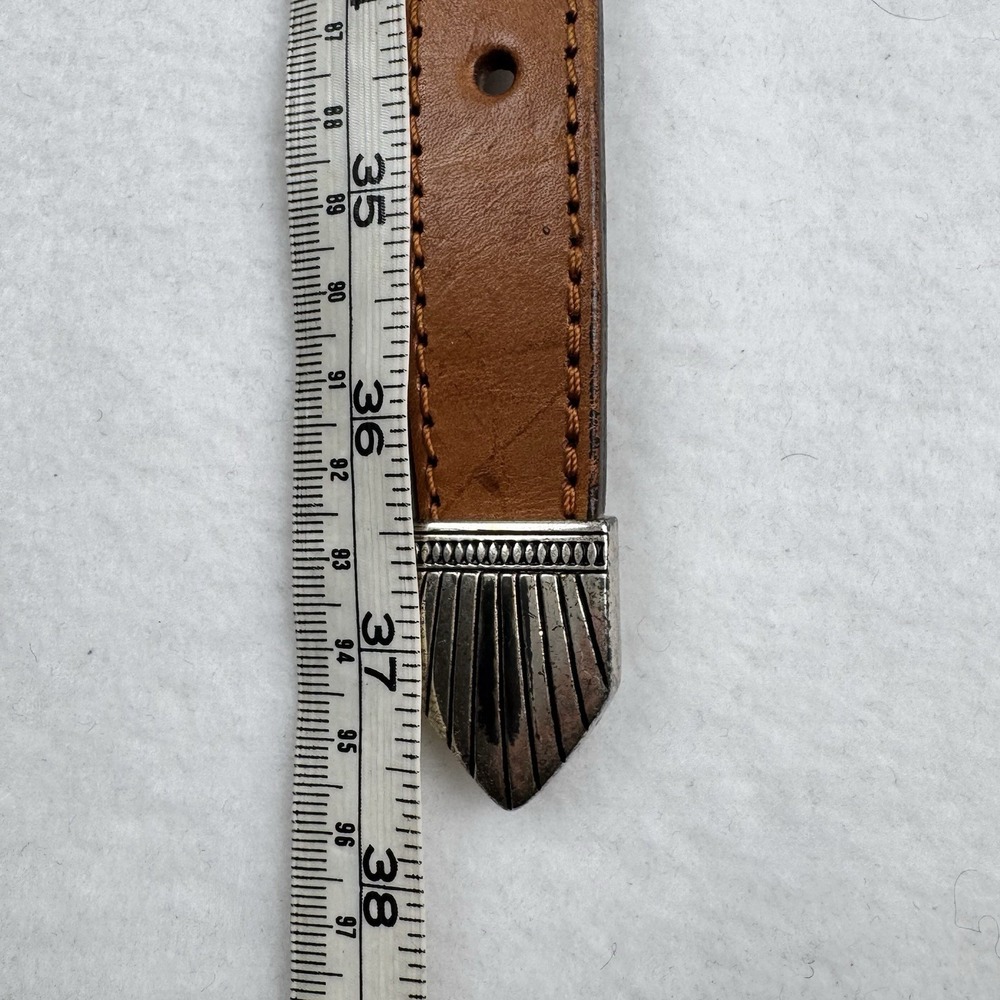 Vintage 90's South Western Beaded Brown Leather Belt 37.5" Native American Aztec - Picture 11 of 13